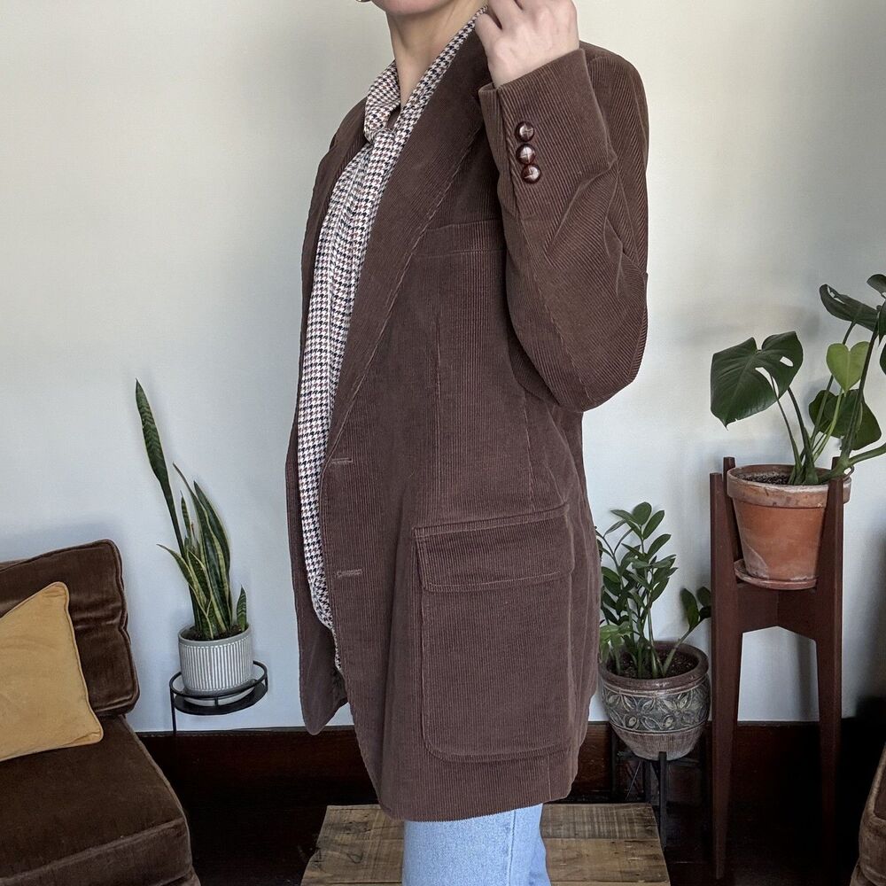Vintage 70s Dark Brown Wide Wale Corduroy Blazer Jacket, Dark Academia Professor